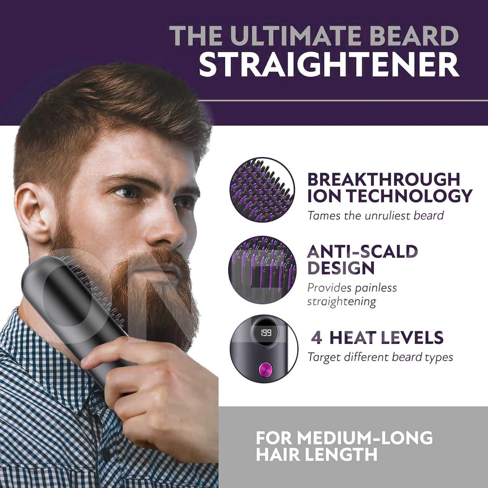 Beard Hair Straightener for Men Rechargeable Beard Brush for Medium to Long Beards Costume and Grooming Christmas Gifts for MenT251122