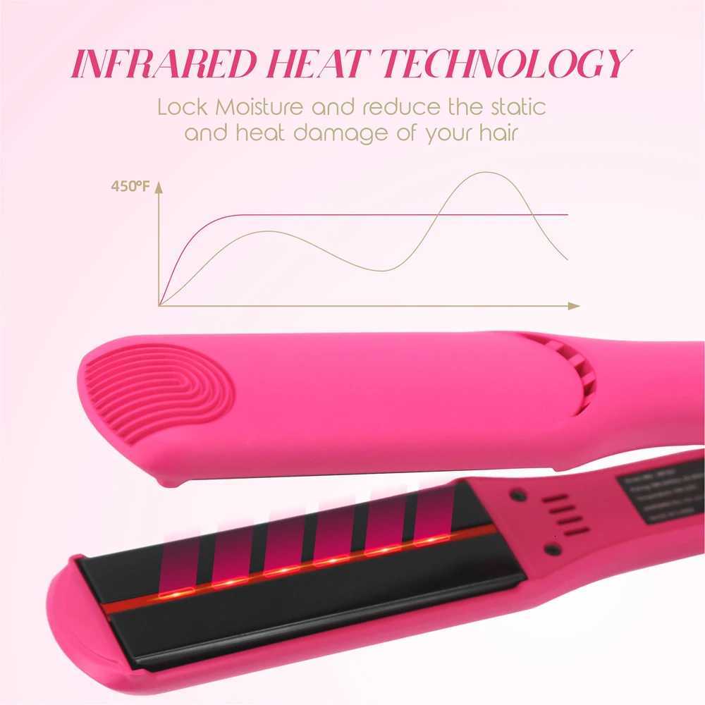 Infrared Hair Straightener Professional 450F Ceramic Coated Floating Plate Flat Iron 2 In 1 Straight and Curl Hair Styling ToolT251122
