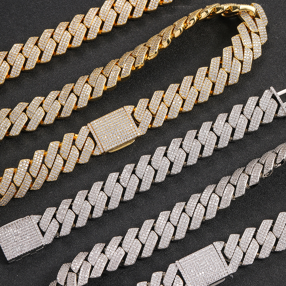 20mm three-row dia-shaped two-color Cuban chain hip-hop necklace jewelry for men women from Europe and America