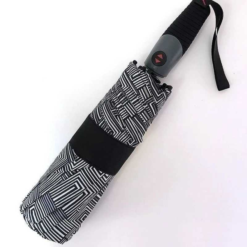 High-end Fully Automatic Self-opening And Closing Three-fold Umbrella With Blue Stripes For Men And Women Car Gift UmbrellaM251122