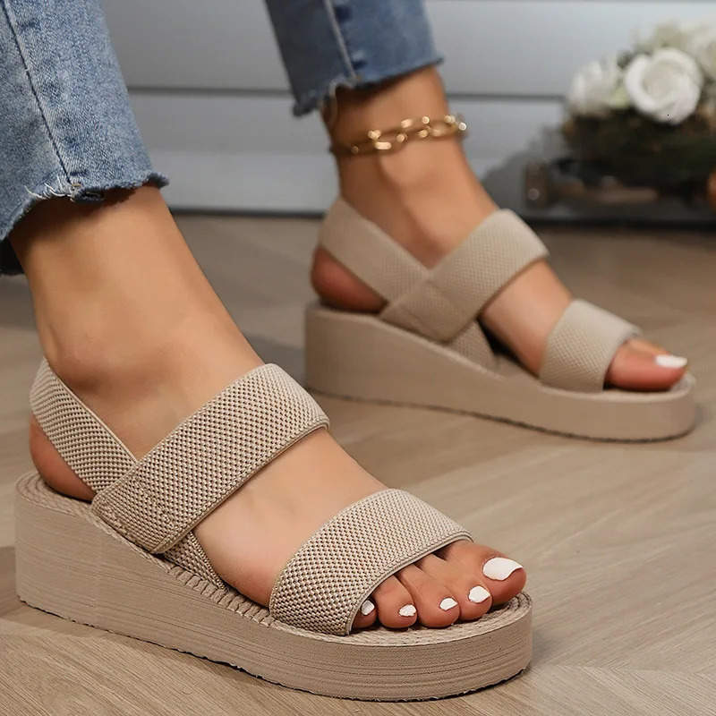 Home>Products>Mini Slip Back Wedge Sandals>Summer Lightweight Sandals>Solid Color Thick Bottom Womens Shoes 250421BJ - view 5
