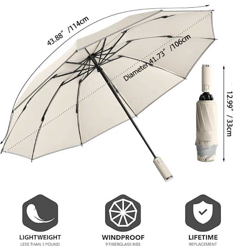 10K Windproof Double Layer Fully Automatic Resistant Umbrella Inverted Umbrella with Reflective Strip Sun RainM251122