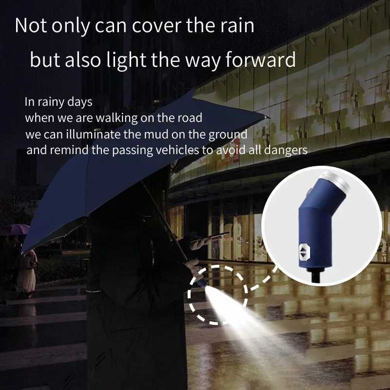 Rotating LED Flashlight Umbrella Durable Sun Rain Dual Use 10-bone Frame Automatic Umbrella UV Protection Compact Travel ShadeM251122