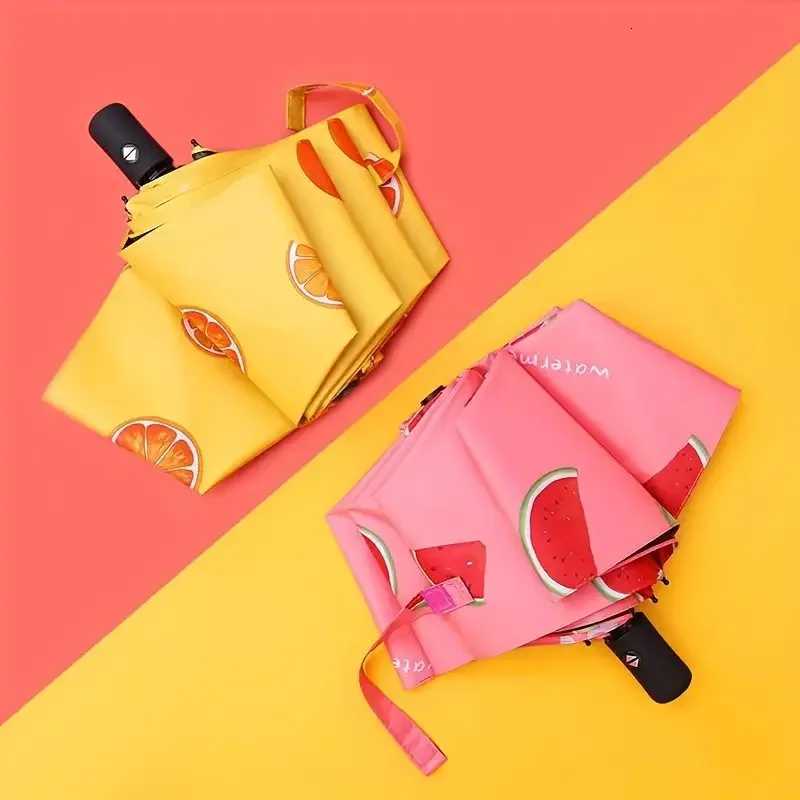 1pcs UV Sun Umbrella Compact Folding Travel Rain Umbrellas Auto Open and Close for Windproof Cute Fruit Watermelon Pattern NewM251122