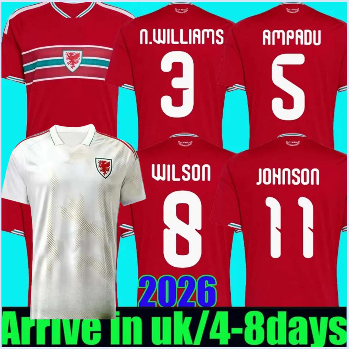 2026 2027 wales soccer jersey 26 27 BROOKS WILSON JOHNSON Neco Williams HOME football shirts men kids kit home away top quality