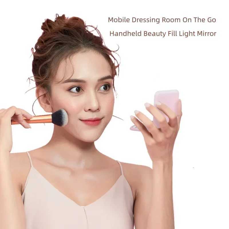 Compact Folding Mirror Portable Mini LED Makeup Mirror With 8 LED 2x Magnification Button Battery Powered M251122