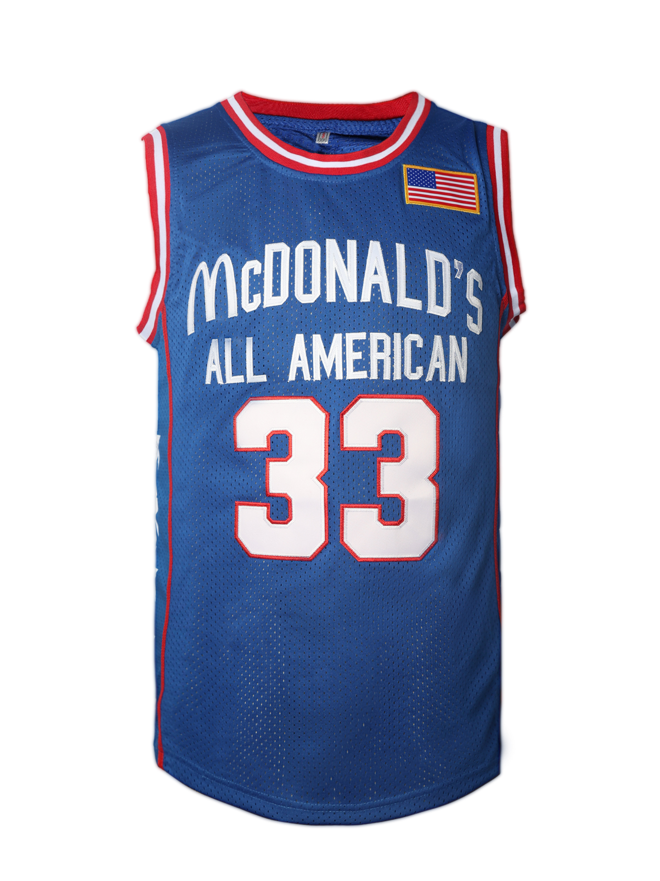 Mens Blue 33 BRYANT Embroidered Basketball Jersey Sleeveless Mesh Round Neck Sports Top with McDonald's All-American Design Loose Fit for Parties
