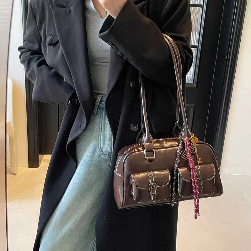 LEFTSIDE Small PU Leather Double Pockets Underarm Bags for Women 2024 Y2K Ladies Shoulder Bag Females Handbags and PursesT251122