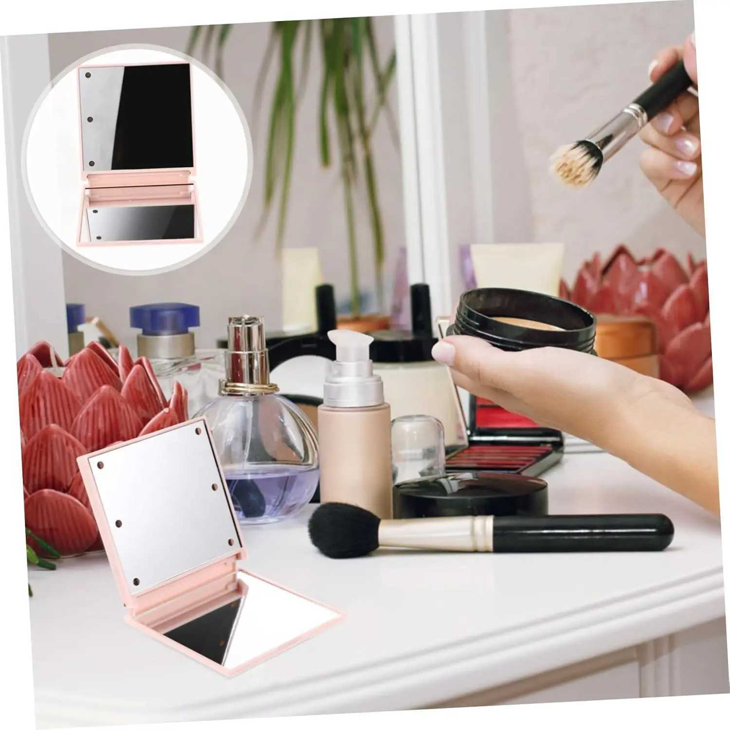 Travel Mirror with Light Compact Makeup Mirror with 6 LED Lights Folding Pocket Lighted Compact Mirror for Purse Gift for Women M251122