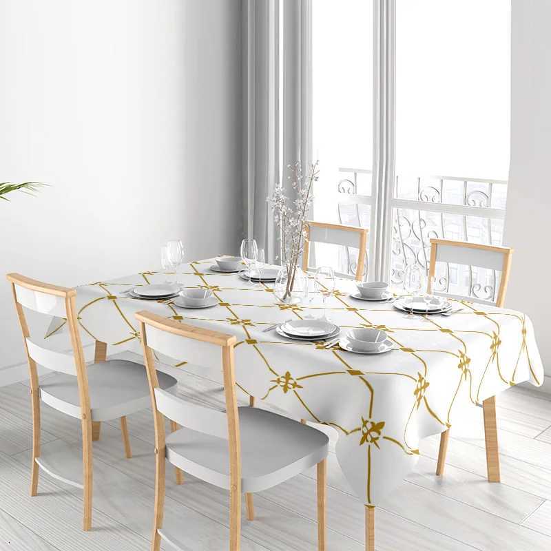 Modern geometric white tablecloth with yellow stars for dining room decor in home textiles category on platform Item C251122