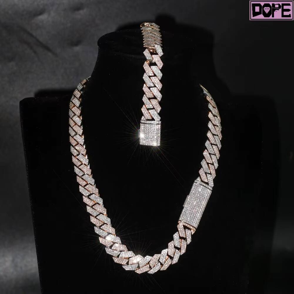 Customized Moissanite Cuban Chain Necklace Bracelet 2 Tone Iced Out Silver 925 Moissasnite Cuban Chain