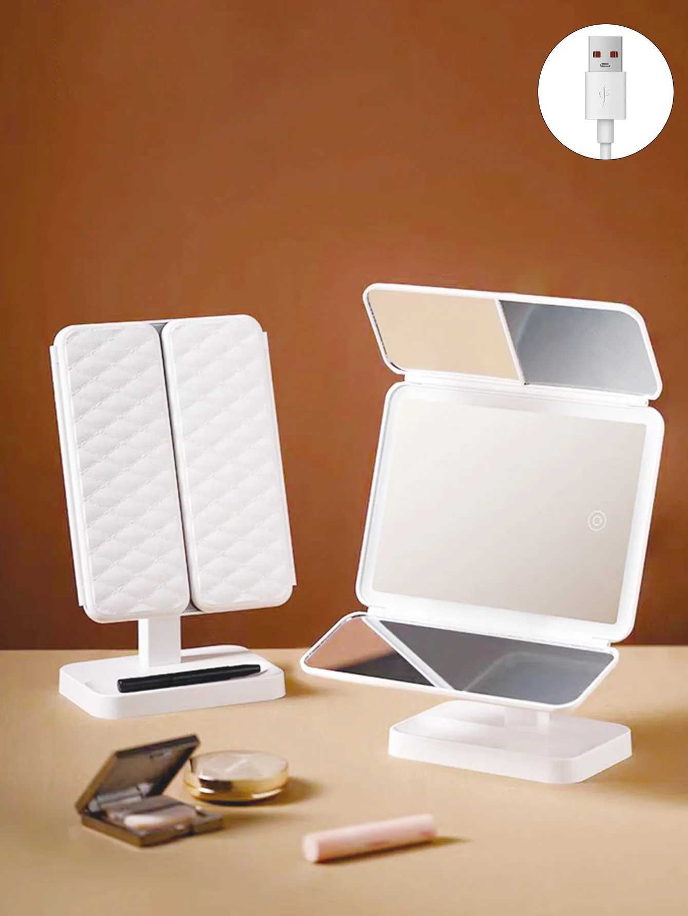 Rechargeable Cosmetic Mirror with LED Lights 10x Magnifying Mirror Portable Folding Travel Mirror Double Sided Beauty Mirror M251122