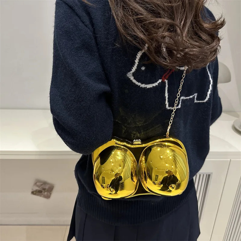 Party Purse Chest Shape PVC Bag For Women Mini Crossbody Bag Metal Chain Shoulder Bag Gold Silvery Lipstick Pouch 250421