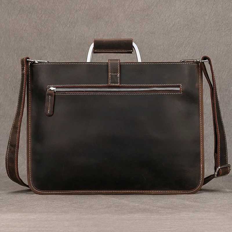 Real leather zipper mens briefcase messenger office bag mens crazy horse leather notebook bag 13 inch Maletine Hombre Z250421-1