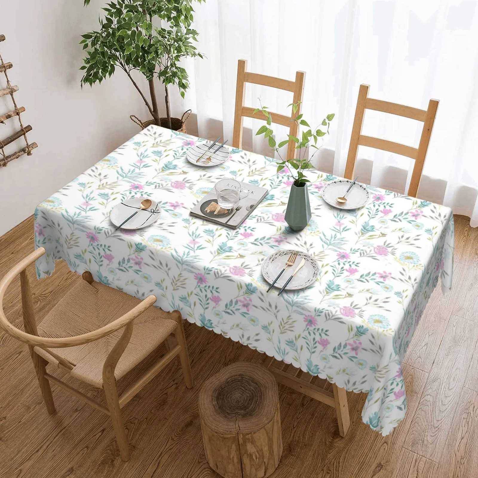 1 Piece Floral Print Tablecloth 4 SelfAdhesiveS tickersE mbossedE dgesS uitablef orH omeK itchenL ivingR oomD iningT ableB alconyC offeeT ableH oliday