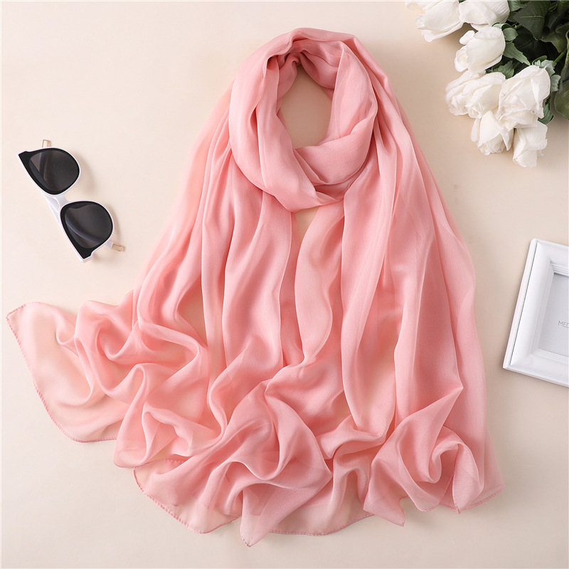 K474 Solid color scarf thin large tulle scarf travel sunscreen decoration photo shawl crepon plain scarf versatile and fashionable