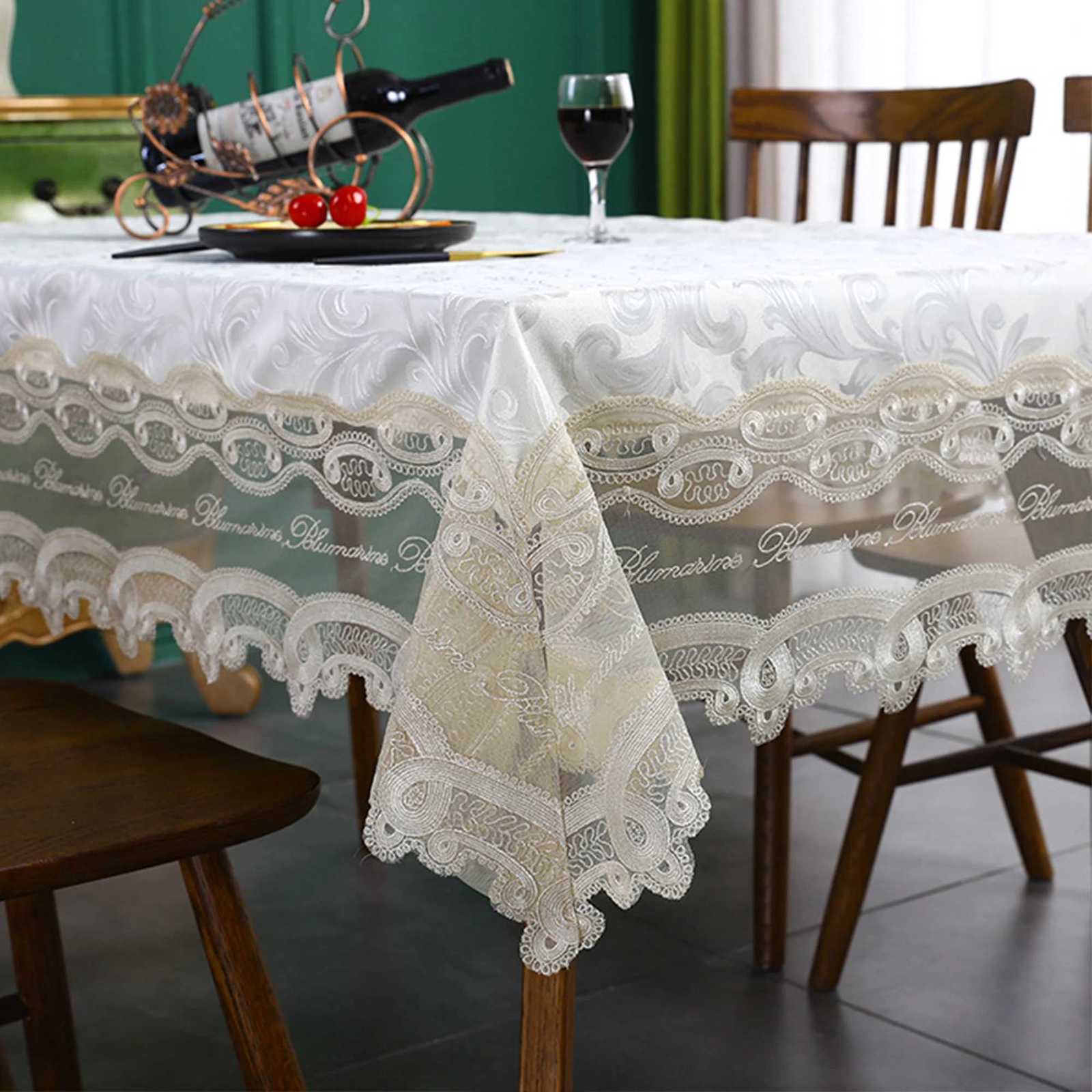 Battilo Luxury Tablecloth White Rectangle Table Cloth Lace Patchwork Waterproof Table Cover For Dining Table Kitchen Cloth Decor C251122