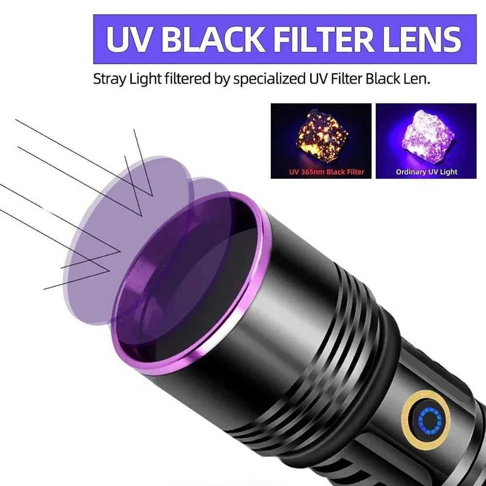 20W 365nm LED Flashlight Black Mirror UV Light USB Rechargeable Ultraviolet Lamp for Pet Urine Detection And Resin Curing C251122