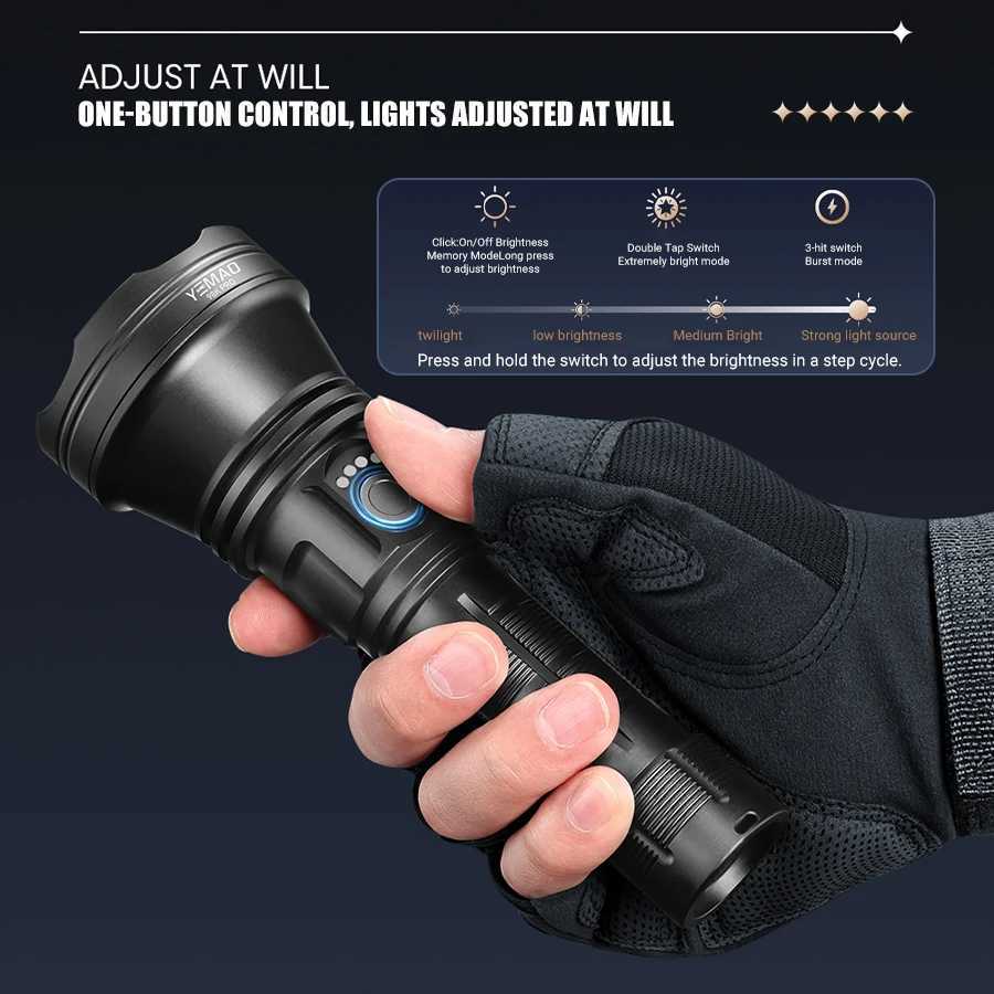 YEMA0 98KPro 2840LM High Power Rechargeable LED Flashlight With Smart Power Display Portable Waterproof Long Range Torch C251122