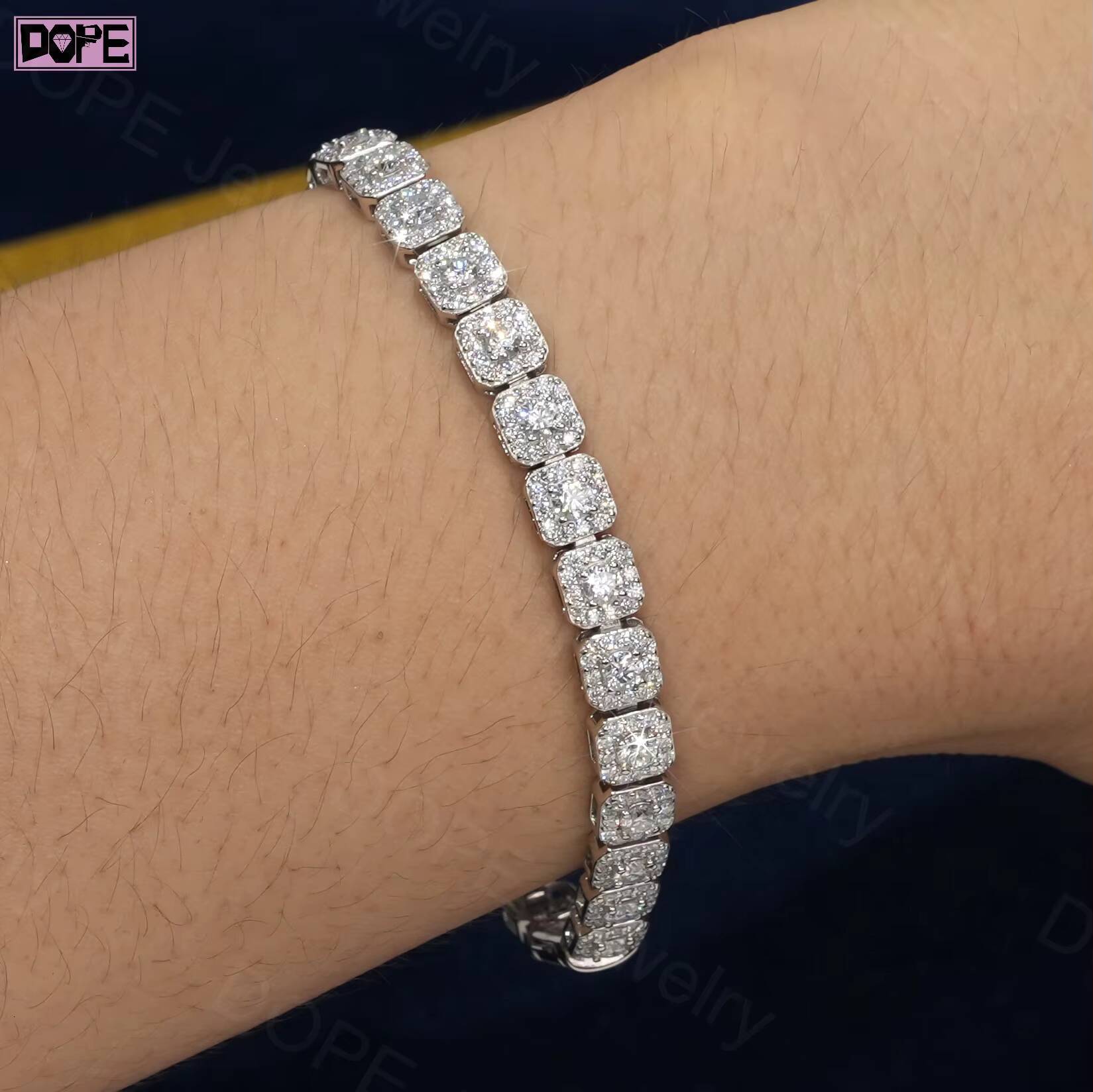 10mm Iced Out Bracelet Moissanite Jewelry Men 925 Silver Hip Hop Tennis Bracelet Cluster Moissanite Tennis Chain