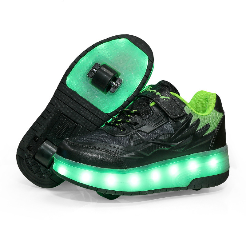Four wheeled high heels with luminous shoelaces that can be charged with electric lights, fashionable trendy shoes, fashionable casual children's