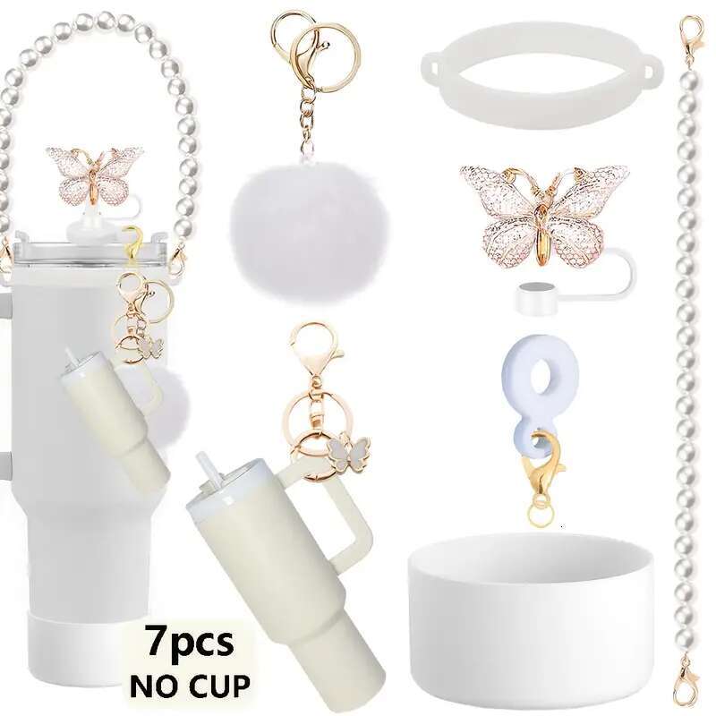 Accessories Stanley Cup 30oz 40oz,pearl Hairball Decorations for Stanley, Including Silicone Straw Cover Cap and Boot, Spill Proof Stopper, Handle Cha