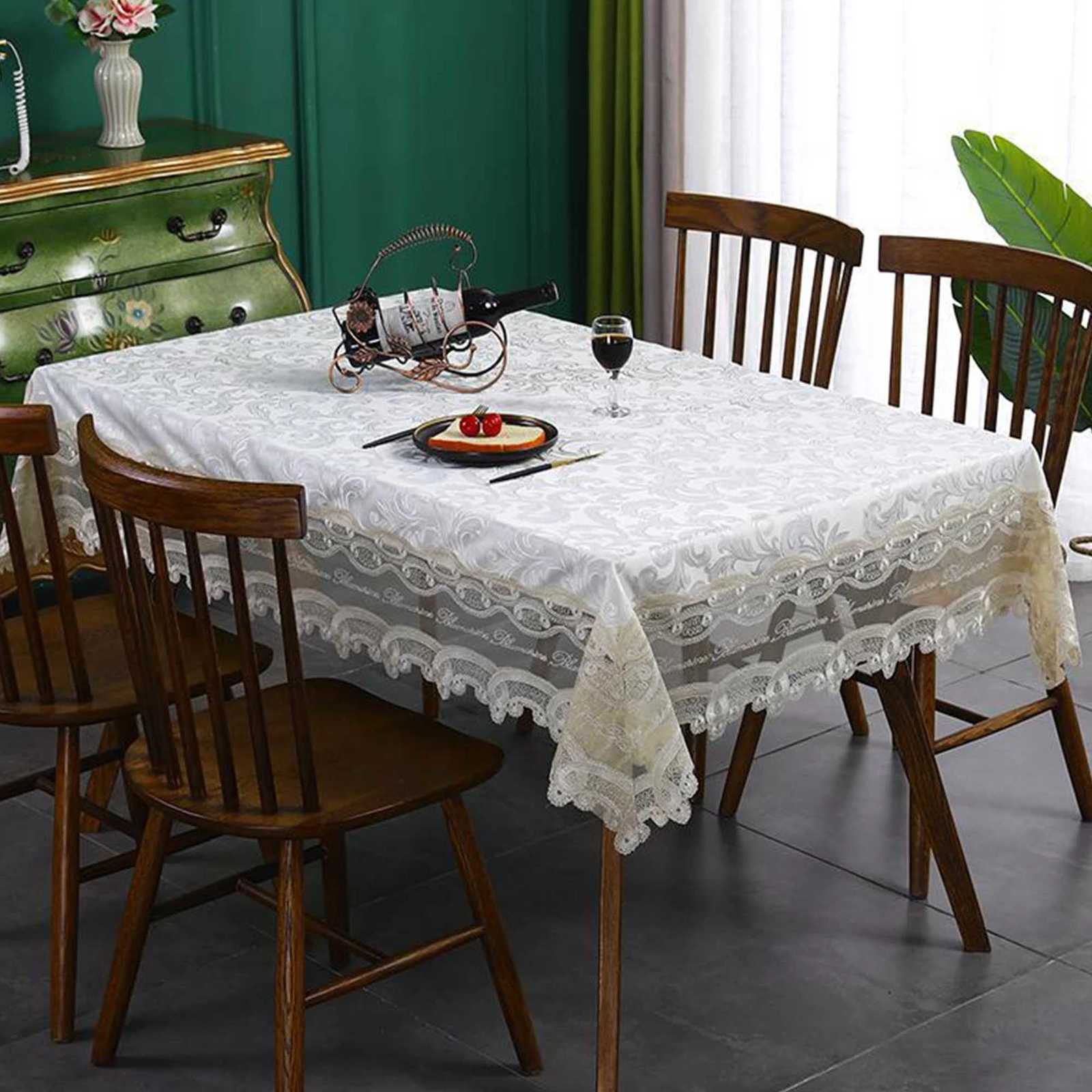 Battilo Luxury Tablecloth White Rectangle Table Cloth Lace Patchwork Waterproof Table Cover For Dining Table Kitchen Cloth Decor C251122