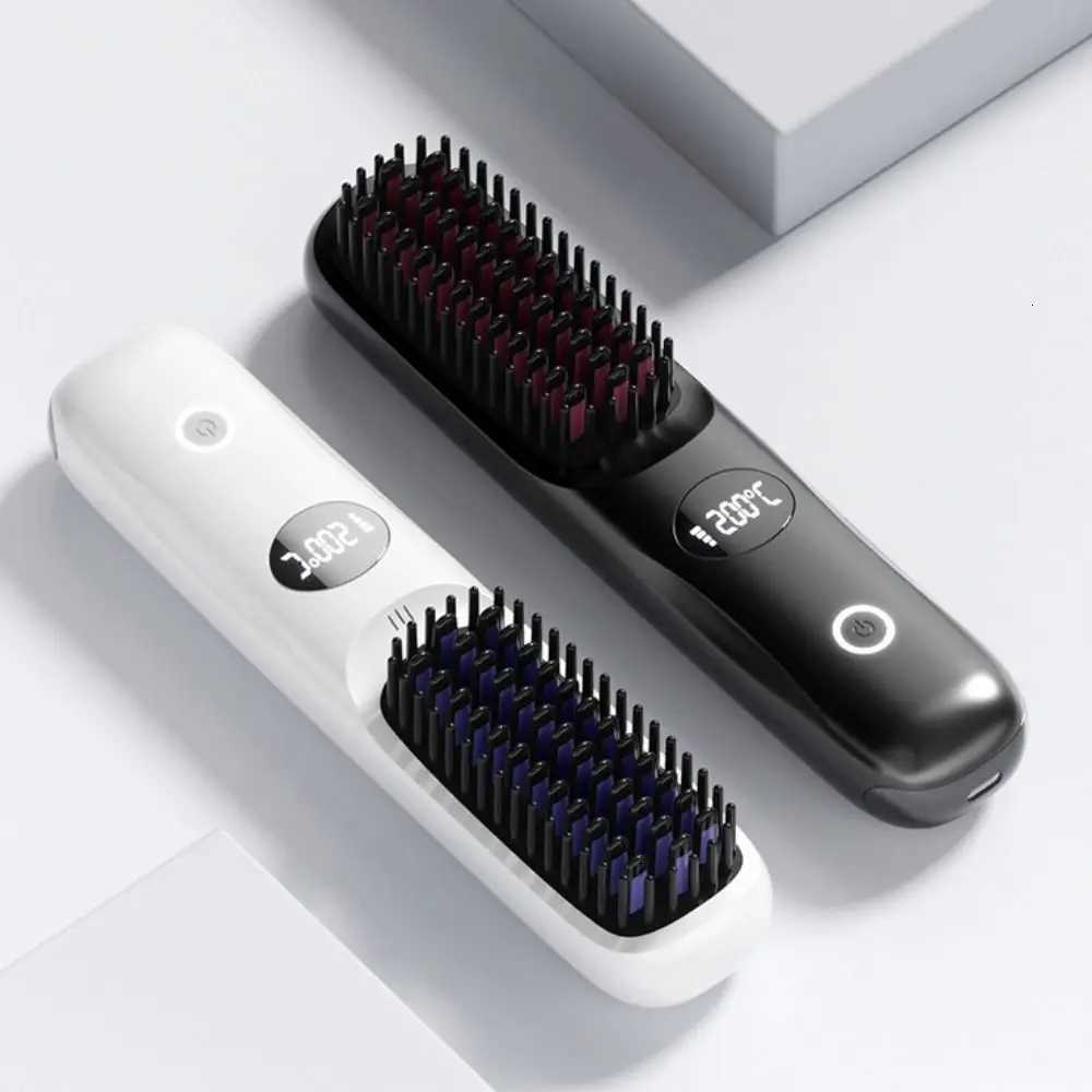3 Temperature Settings Electric Hair Straightener Brush Anti-Scald Protection Portable Negative Ion Styling ToolT251122