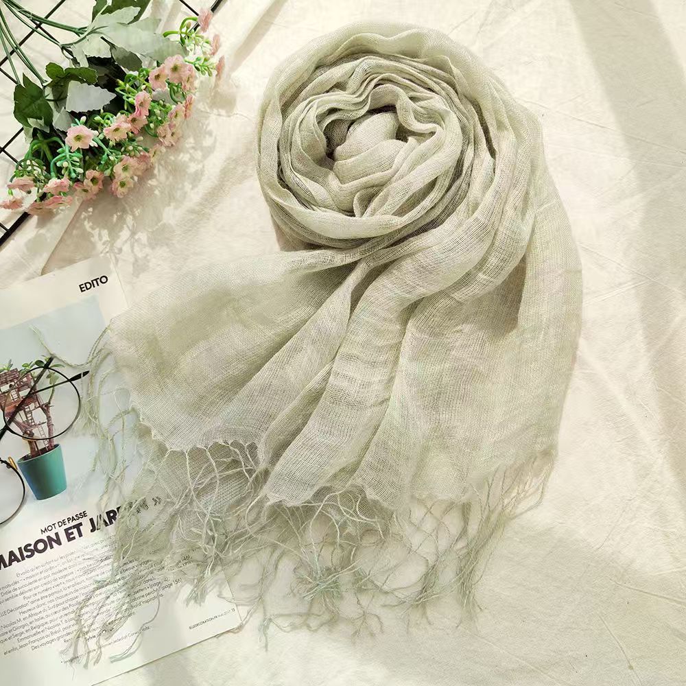 T529 Japanese style linen scarf female summer solid color cotton and linen scarf dirty dyed thin shawl silk scarf female