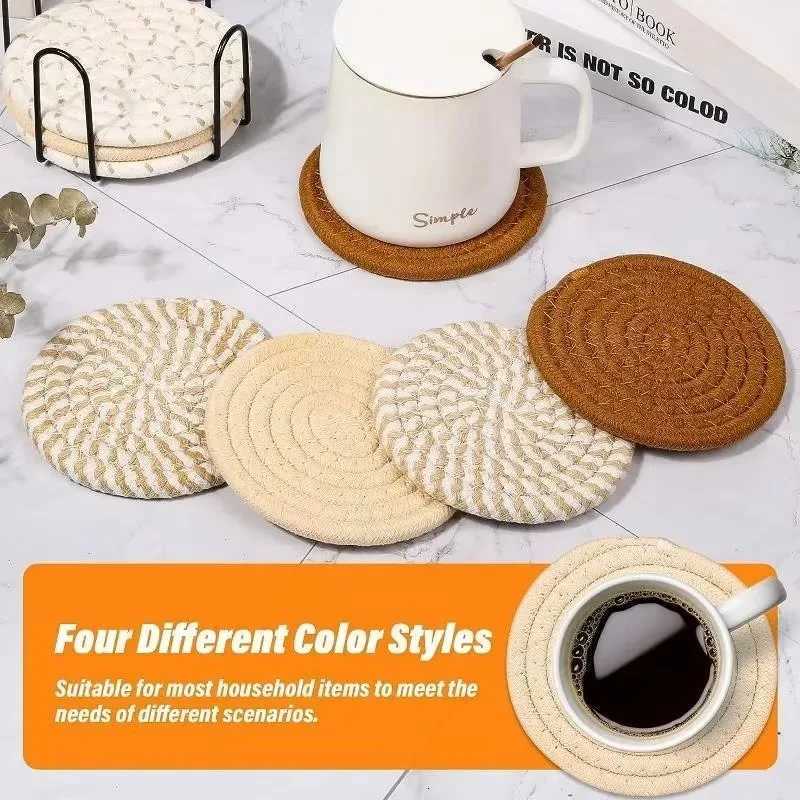 Concise Style Cotton Rope Woven Placemat Household Thick Insulated Coaster Hand Woven Cotton Linen Coaster With Storage Rack C251122