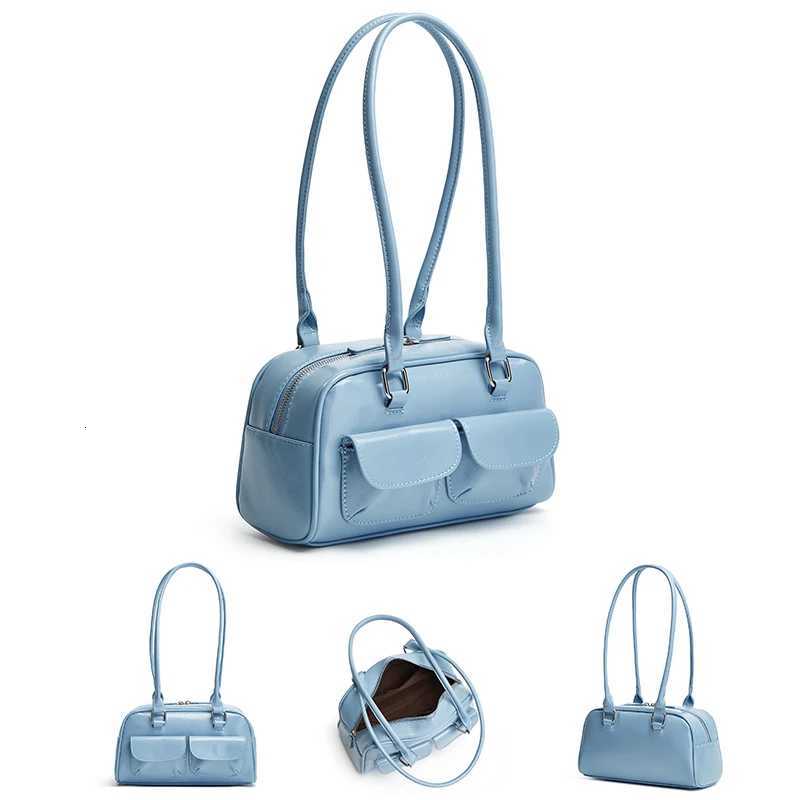 New womens bag fashion niche oil wax leather bowling bag multi-pocket armpit bag commuting handbag single shoulder bagT251122