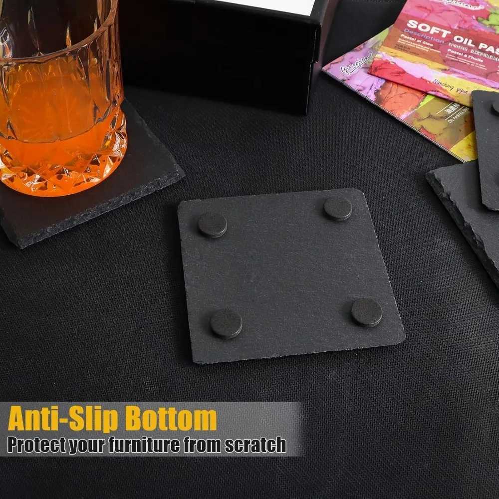 4 Inch Black Slate Stone Coasters Bulk Cup Coaster Laser Engraving Blanks with Anti-Scratch Bottom for Drink Coffee Bar Kitchen C251122