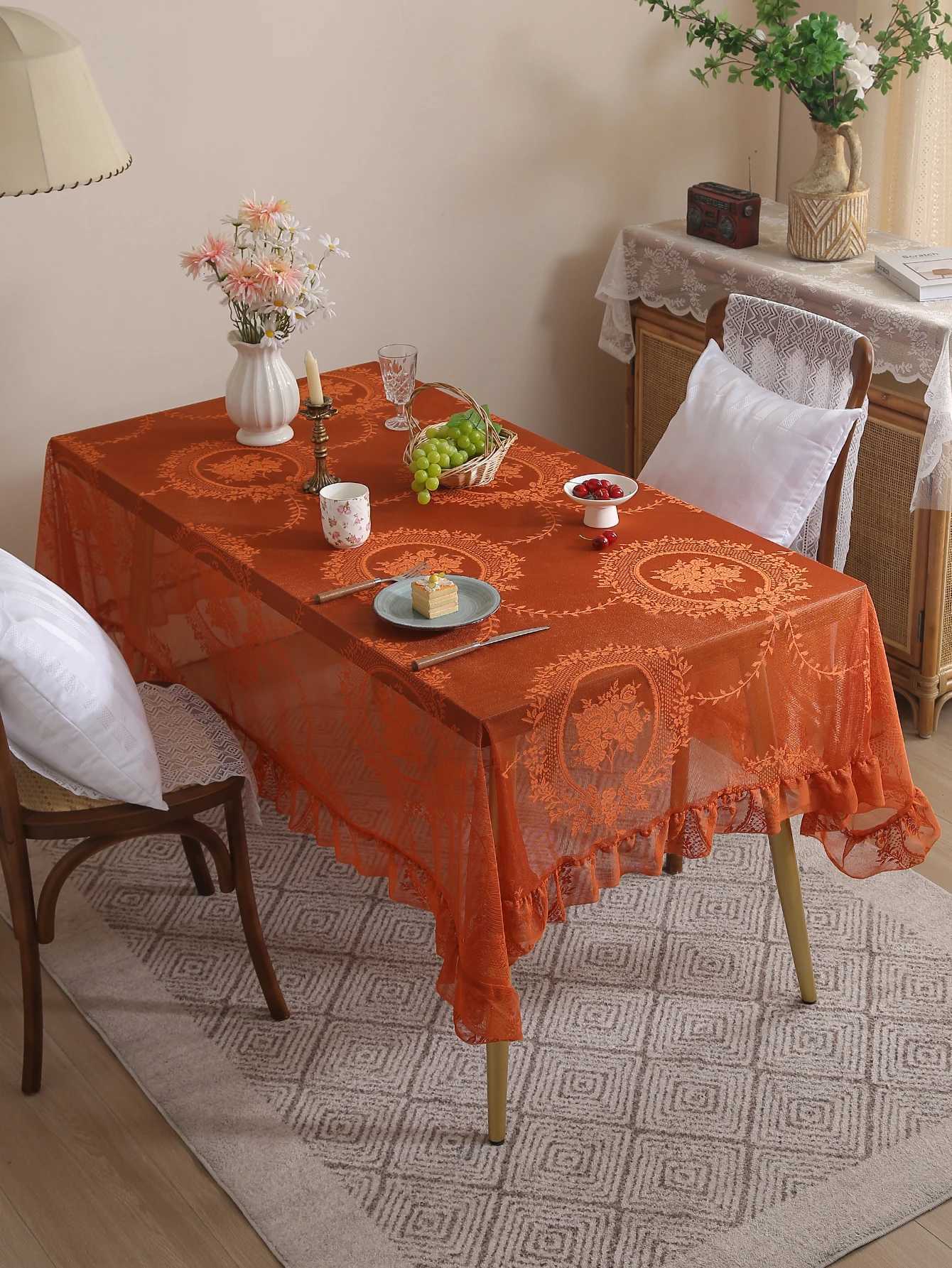 Rectangular Lace Tablecloth Vintage Table Cloth Wedding Kitchen Dining Coffee Table Cover Birthday Party Decor C251122