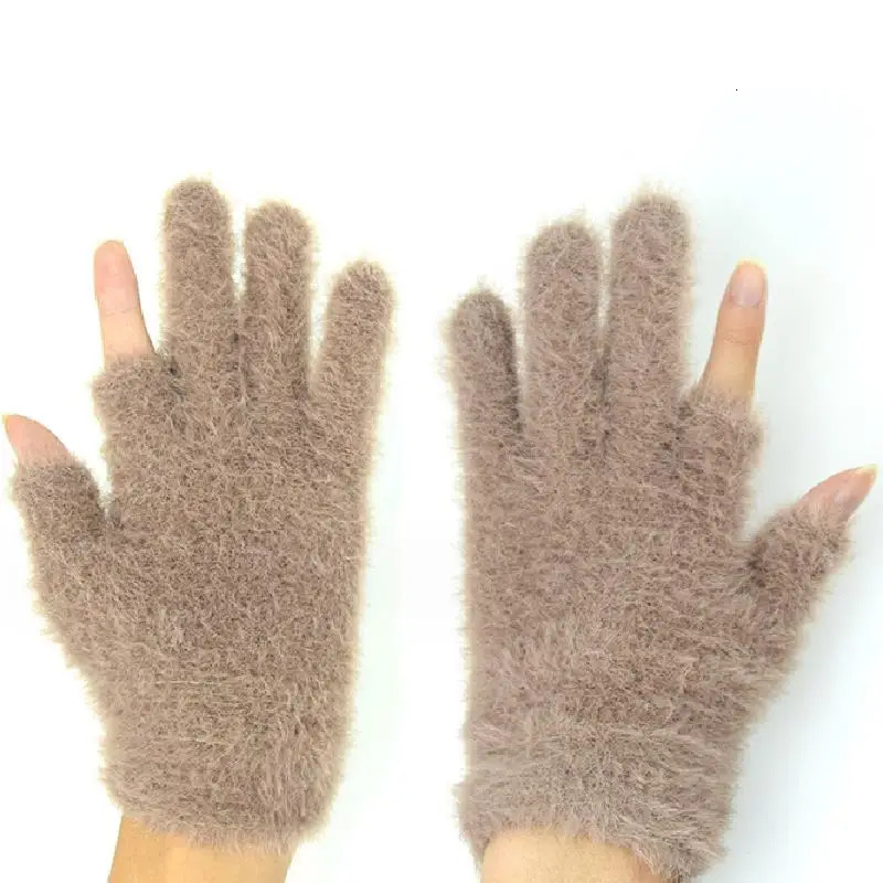 Winter Warmth Fingerless Gloves Mink Fur Knitted Sliding Screen Outdoors Coldproof Mittens for Men and Women 251114