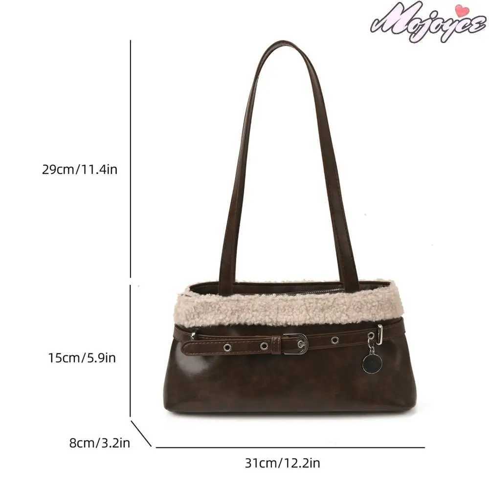 Women PU Lambswool StiTChing Shoulder Bag with Belt Vintage Small SaTChel Tote Bag Daily Underarm Pouch Travel Handbag K251121