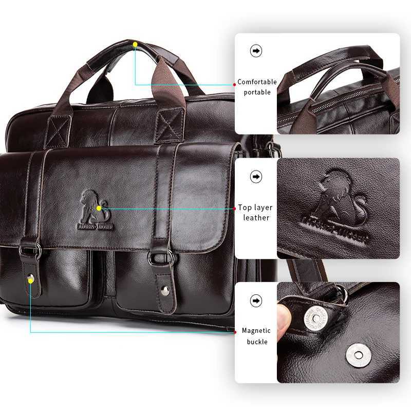 Genuine leather mens briefcase double-sided pockets large capacity computer bag diagonal cross handbag Z250421-1