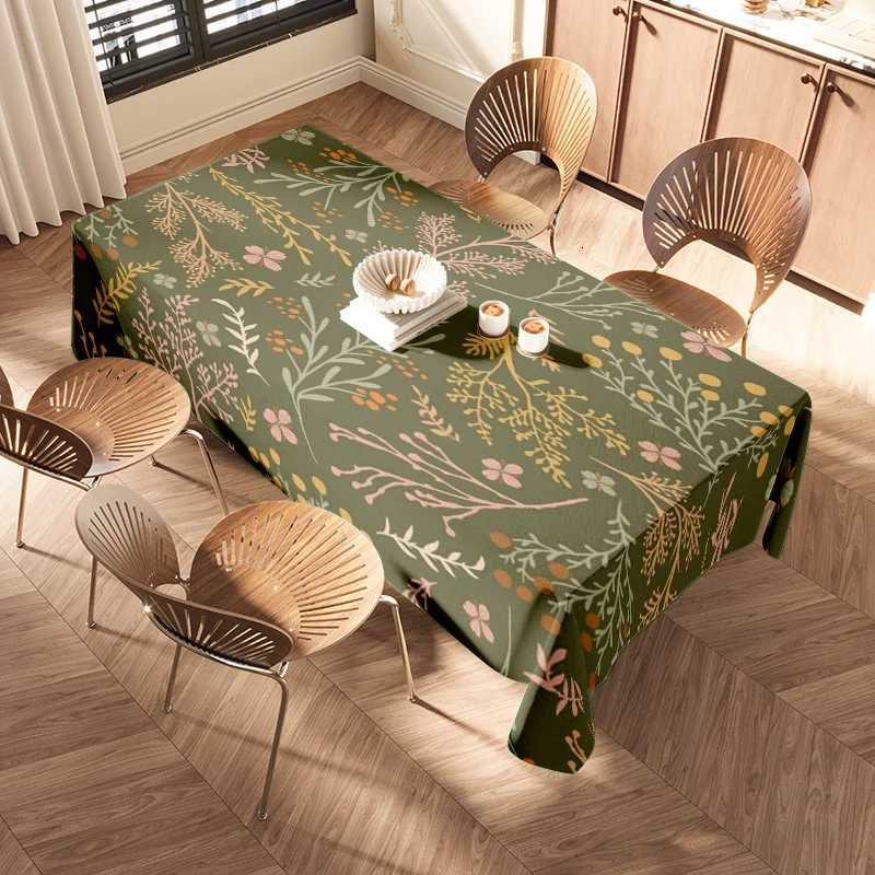 Green Floral Tablecloth Home Decoration Indoor Dining Room Kitchen Decorative Washable Non-Slip Table Linen Fabric C251122