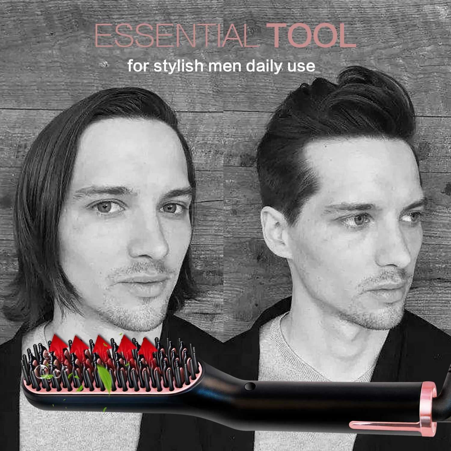 Mens Electric Beard Straightener Negative Ion Hair Straightening Brush Hair Straightener Wet Dry Quick StylerT251122