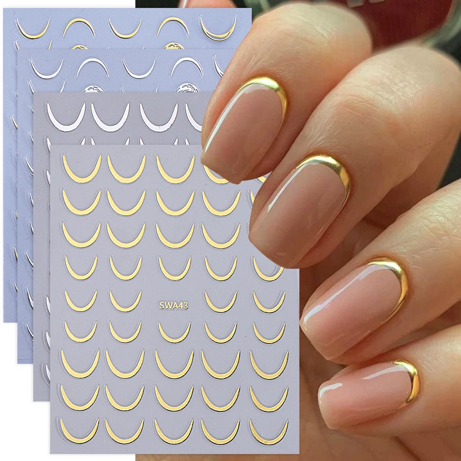 24pcs Crescent Moon Nail Stickers SelfAdhesive French Smile Striped Line n Decals Sliders DIY Elegant Manicure Decor 251106