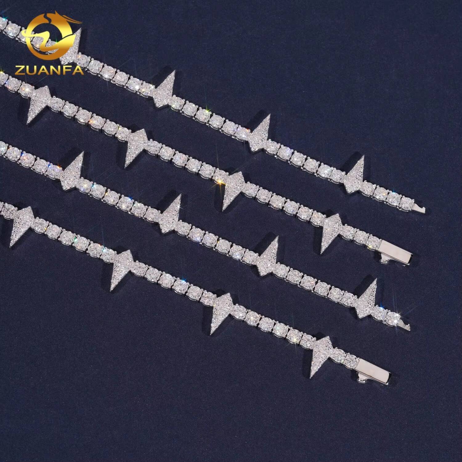 Hip Hop Jewelry Luxury High Quality 925 Silver Thorn 4mm VVS Moissanite Tennis Chains Necklace