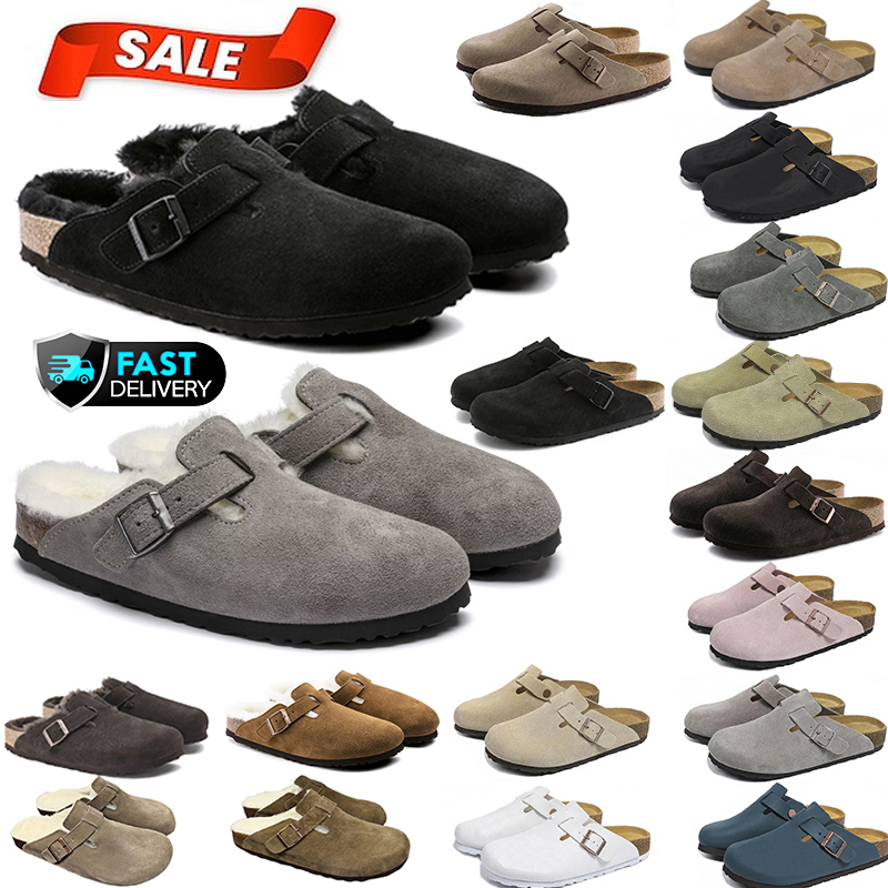 Designer Slippers Clogs Women Men Flat Soft Fluffy Fashion Suede Taupe Black Grey Indoor Home Slippers Outdoor Casual Shoes