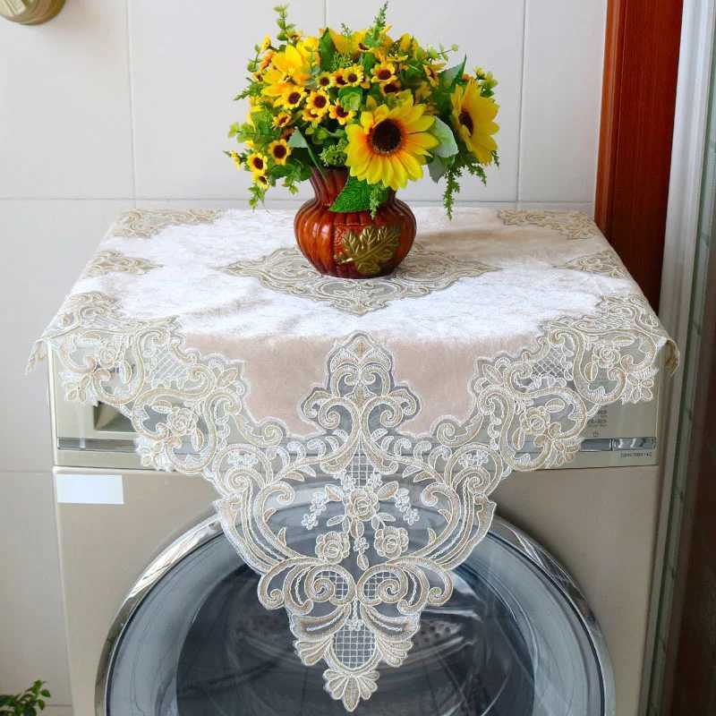 Modern Luxury Lace Embroidery Border European Furniture Tablecloth Washing Machine Cover Cloth Bedroom Round Table Decoration C251122