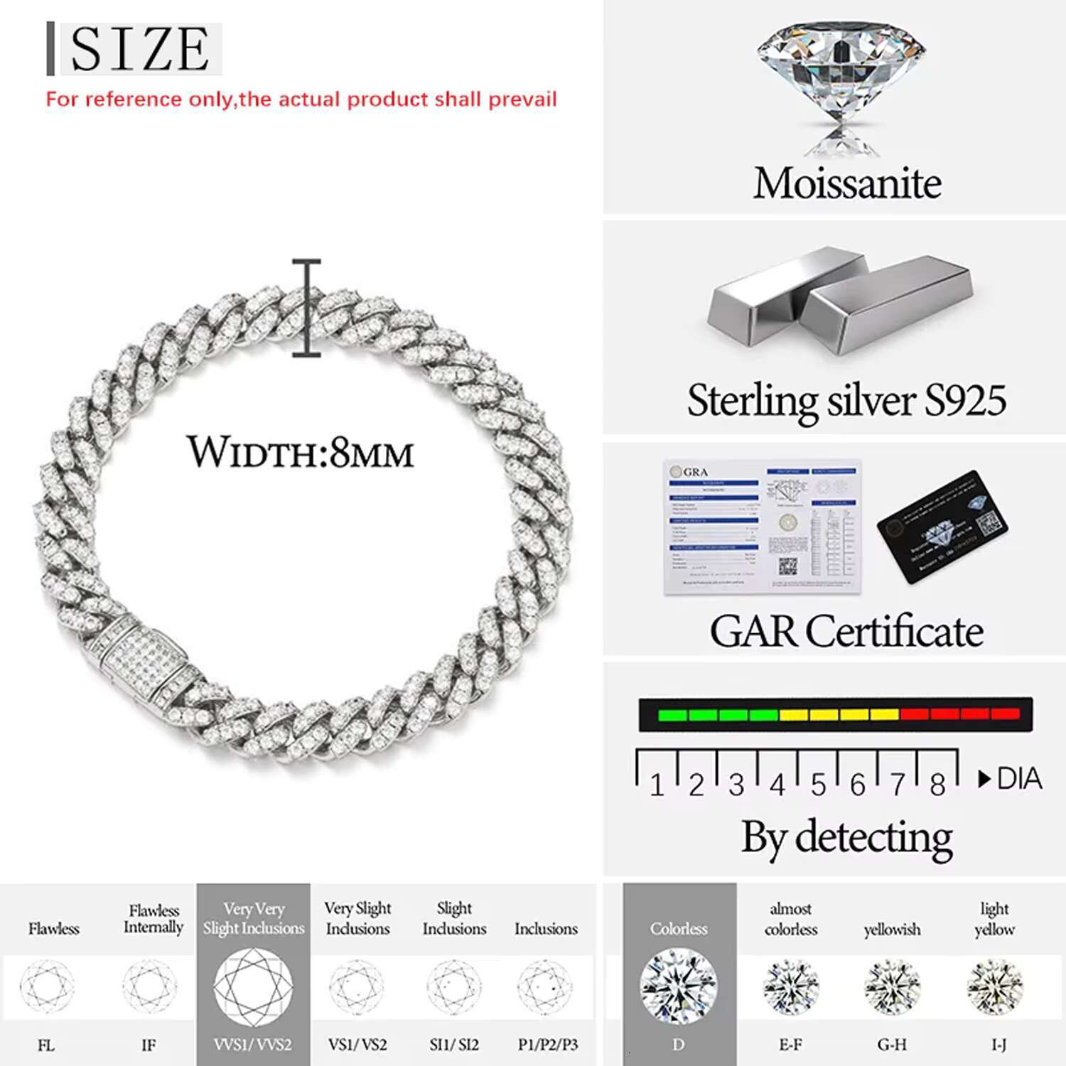 Ready to Ship 6/8/10/15mm 925 Sterling Silver Vvs Moissanite Men Women Hip Hop Iced Out Gold Moissanite Cuban Link Bracelet