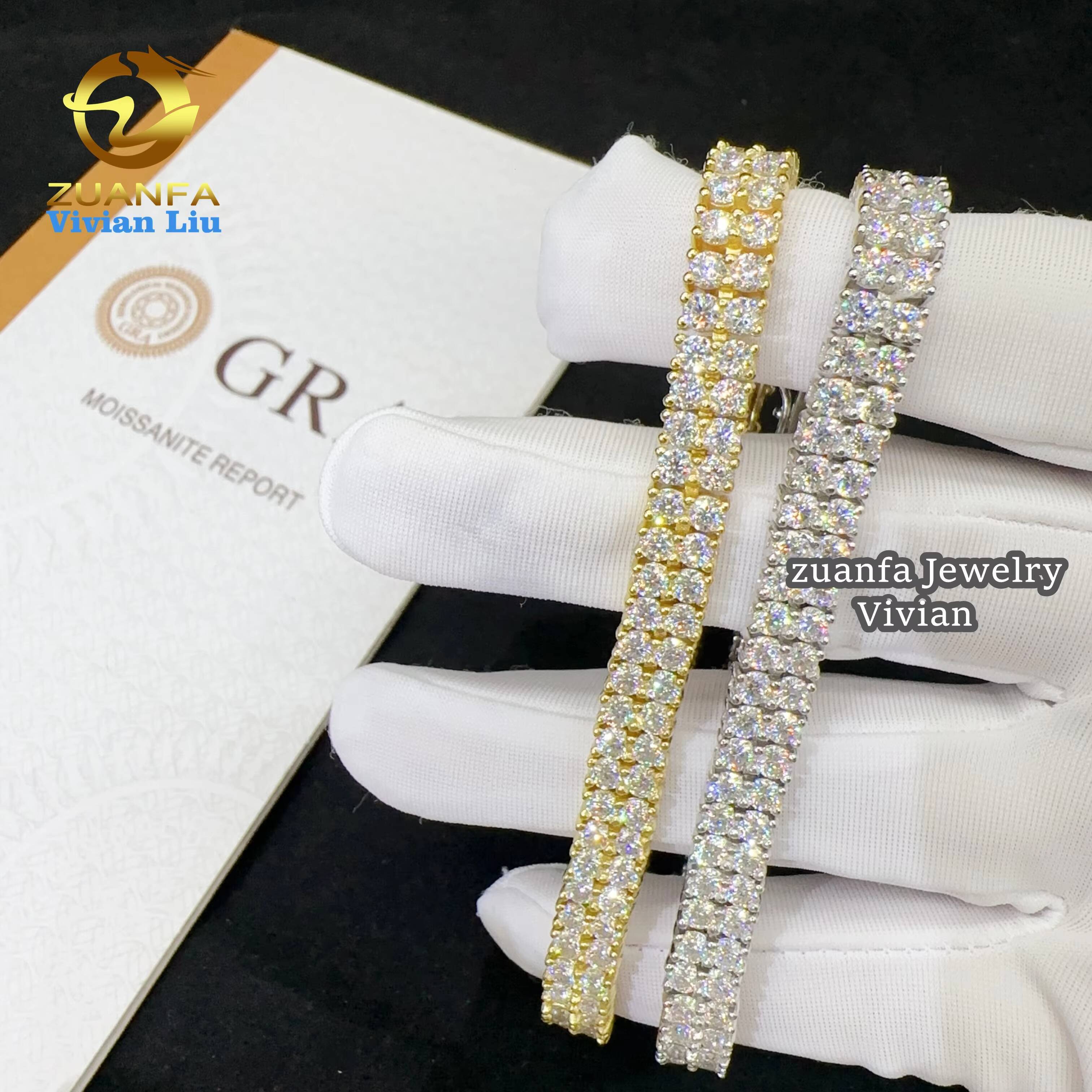 Ready to Ship Tennis Bracelet Silver Vvs Moissanite Lab Diamond Tennis Chain Hip Hop Iced Out Jewelry Necklace Bracelet