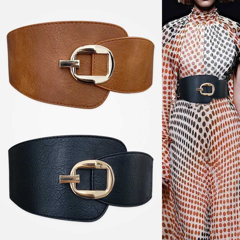 Plus Size Big Stretch Cummerbunds Y2K Waist Big Elastic Waistband Designer Belts For Women Rotate Buckle Dress Corset Brown J251122