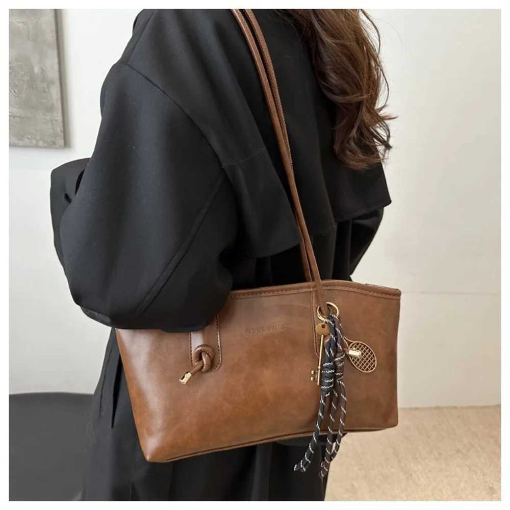 Y2K Trend Large Capacity Work Shoulder Bag Solid Color Simple Lady Handbags PU Leather Tote Bag Women FemaleT251122