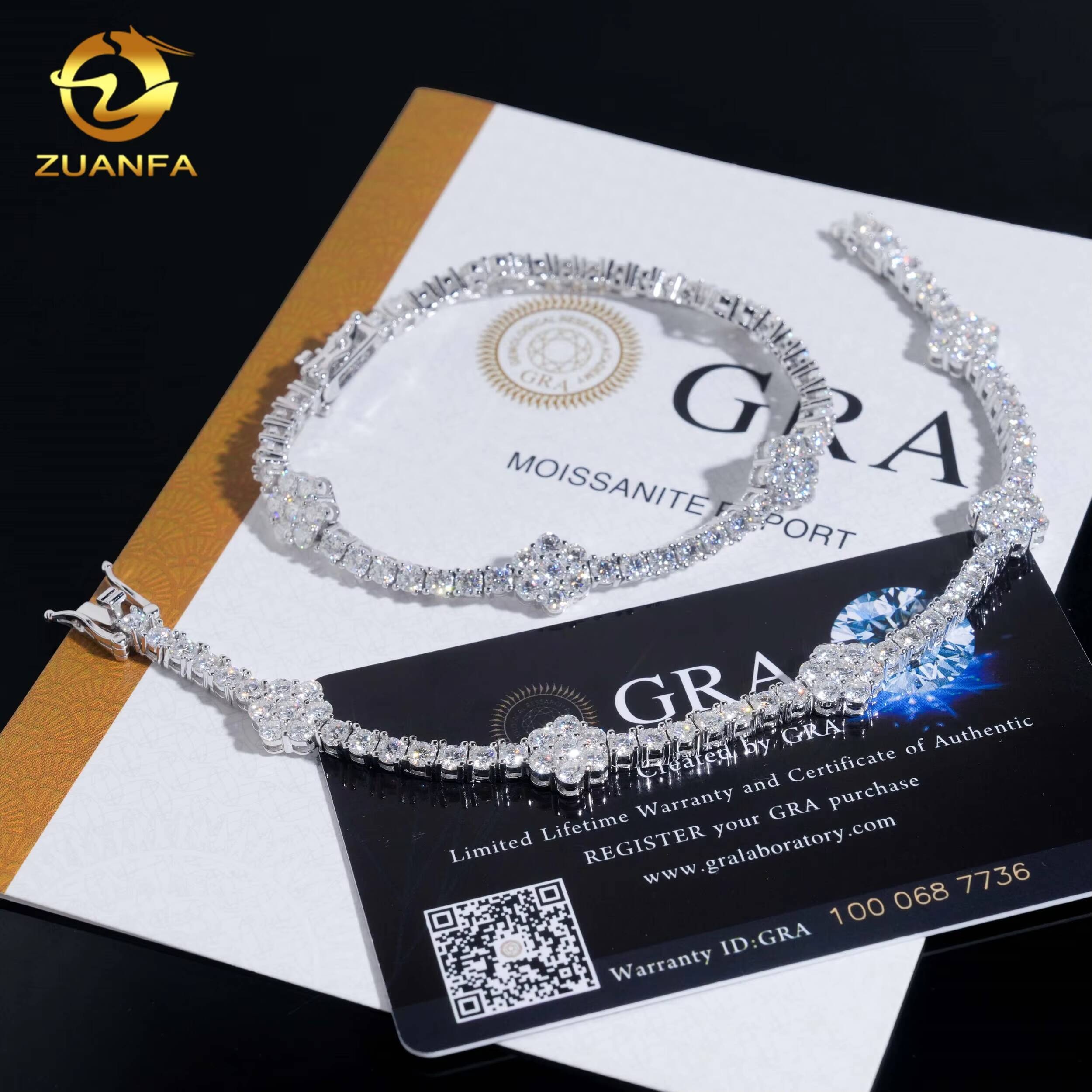 Iced Out 3mm Flower Tennis Bracelet 925 Silver Moissanite Diamond Tennis Fashion Tennis Bracelet Hip Hop Jewelry for Men Women