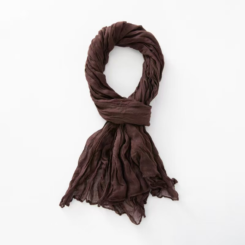K476 Solid color autumn and winter new foreign trade twist scarf wholesale natural wrinkle pure linen scarf cotton and linen scarf female shawl