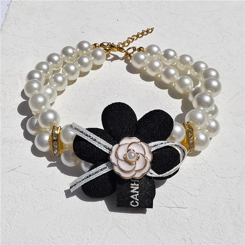 Luxurious Small Pearl with Flower Bow Puppy Jewelry Pet Decorative Necklace Cat Pearls Collar Girls Dog Accessory