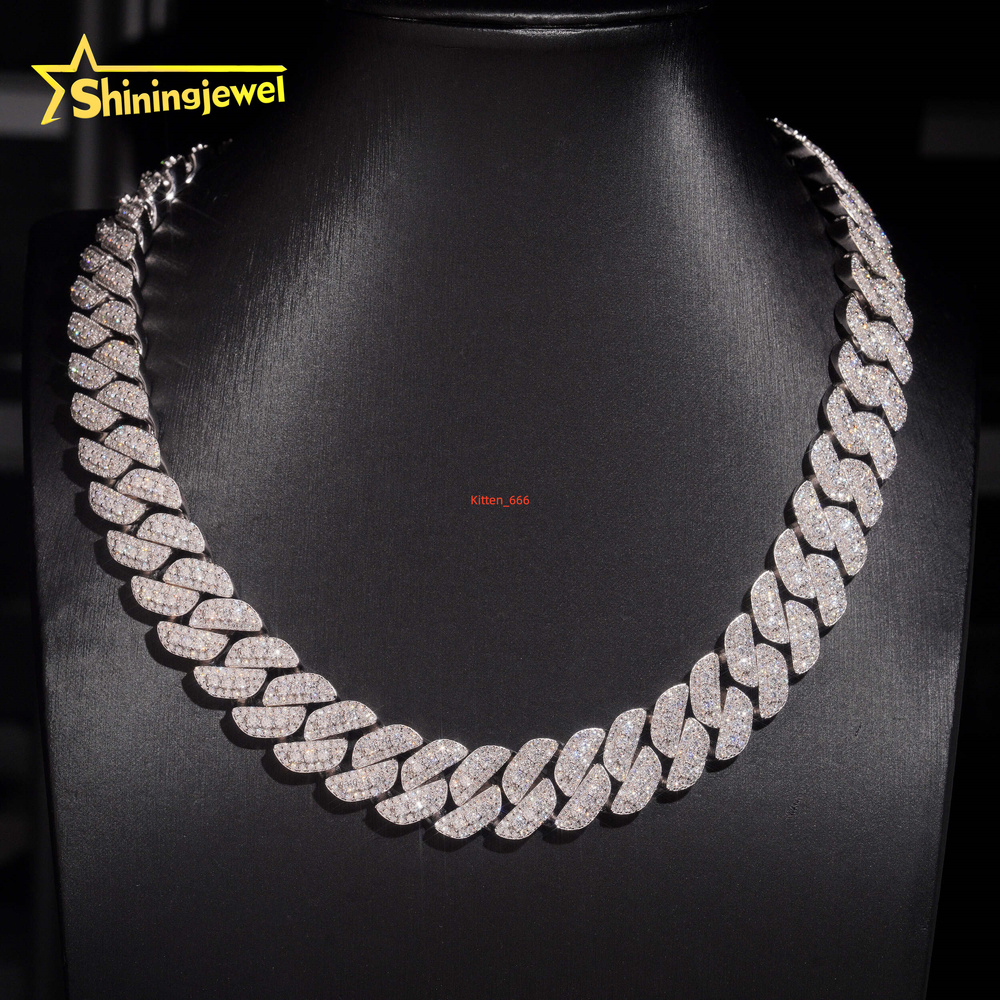 Hot Sale 10mm 13mm 15mm 18mm 3Rows 925 Silver Moissanite Diamond Cuban Chain VVS Chain Hip Hop Men Cuban Link